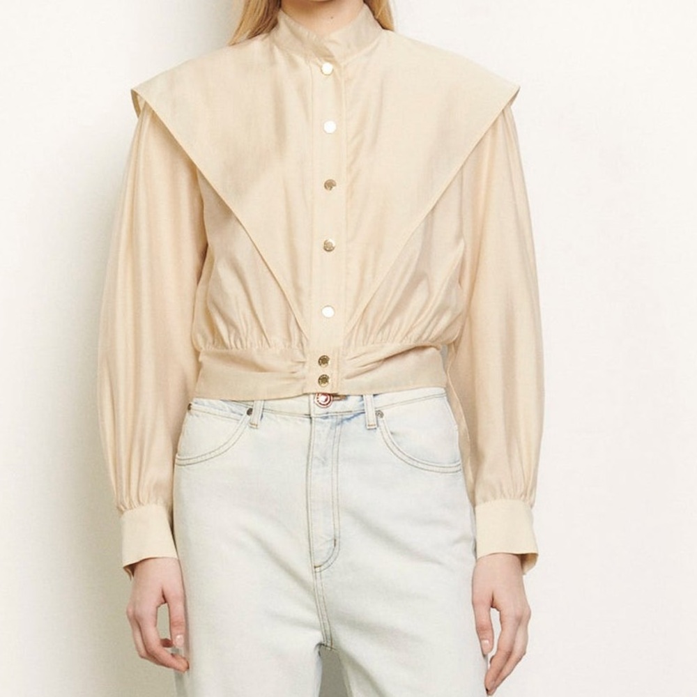 NWOT Sandro Tea Cropped Long Sleeve Blouse